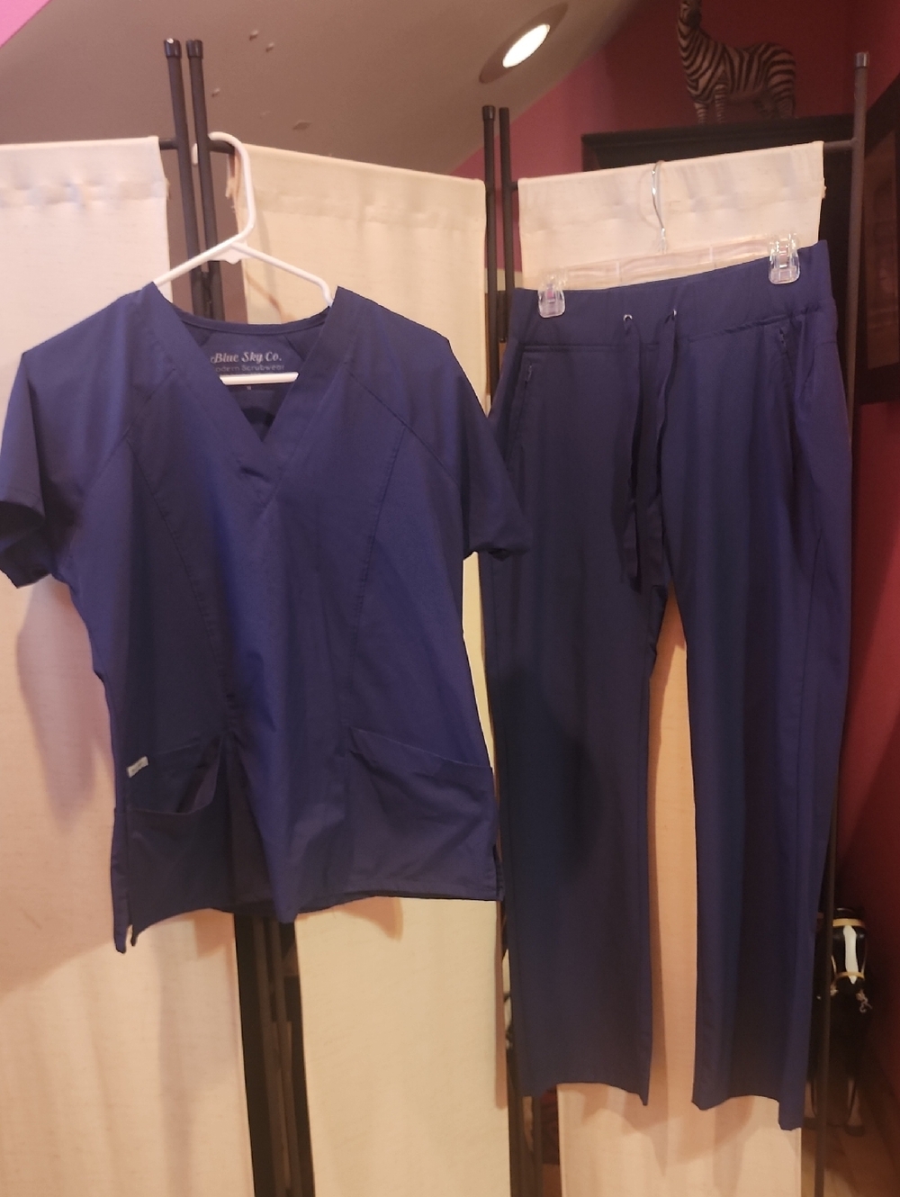 Blue Sky Women's Navy Straight-Leg Scrub Pants with Matching Top